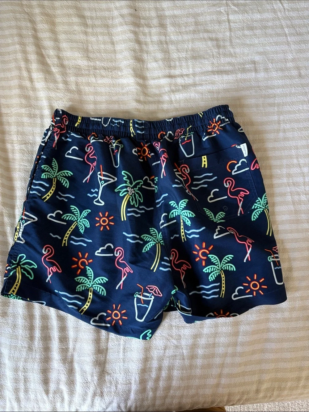 chubbies Navy Neon Tropical Print Swim Trunks